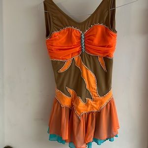 Orange and blue custom made dance, skate, twirl costume perfect for competition